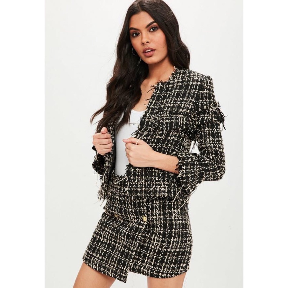 Missguided Black Boucle Frayed Tweed Style Jacket